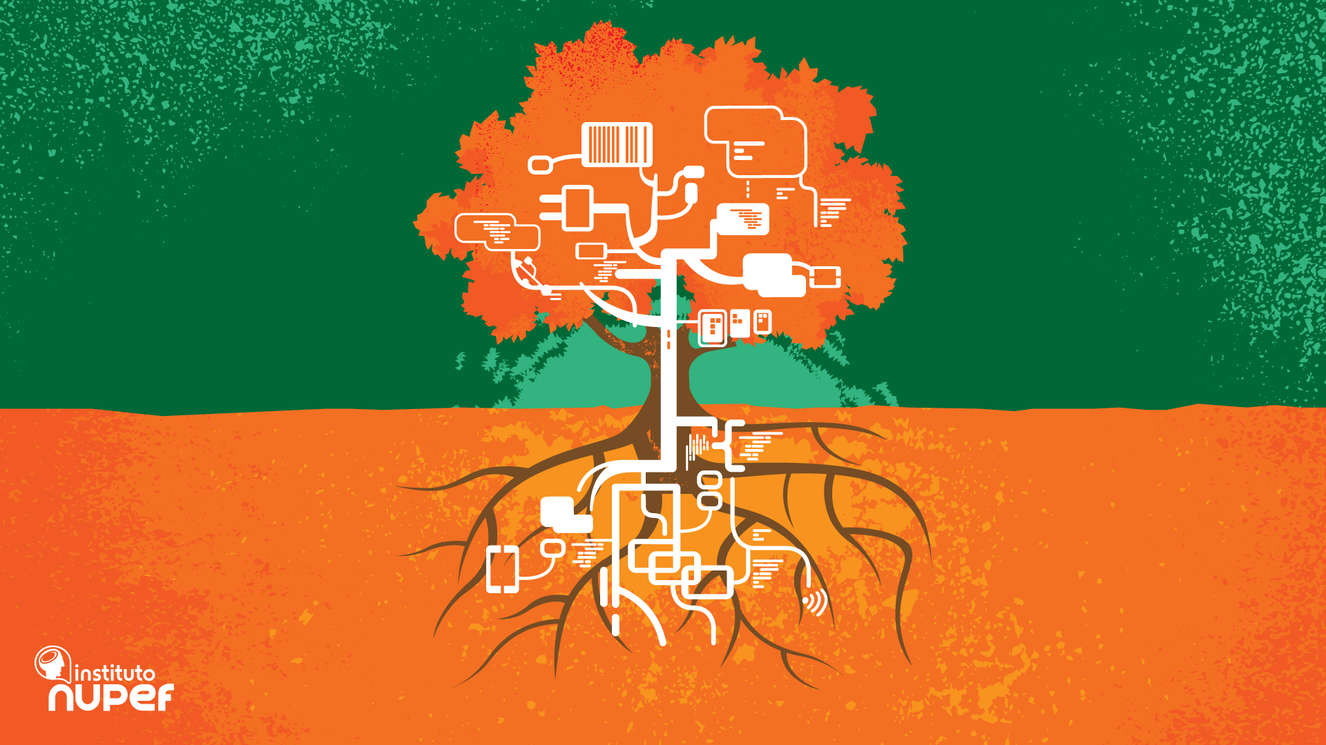 Ilustração de árvore com ícones de conectividade